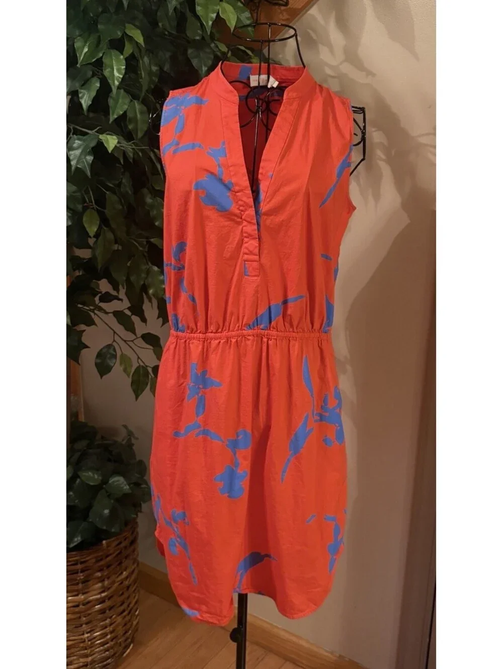 Tory Burch Garden Port Mini Shirt Sleeveless V-neck Dress Size 6 Orange